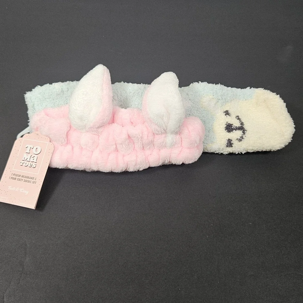 Christmas Gift Plush Head Band & Cozy Socks Girls Pastel Color Size 9-11 /2 Pair